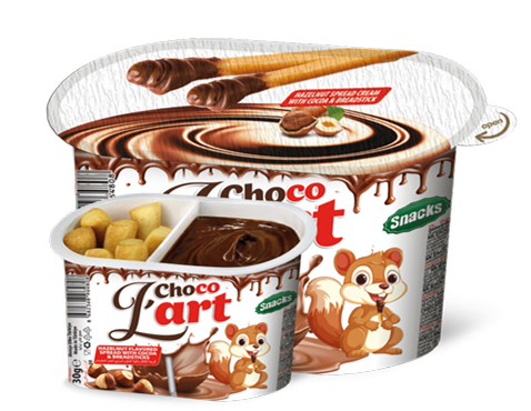 Vasito de crema de galleta caramelizada + crema de avellana con cacao (caja x 96)
