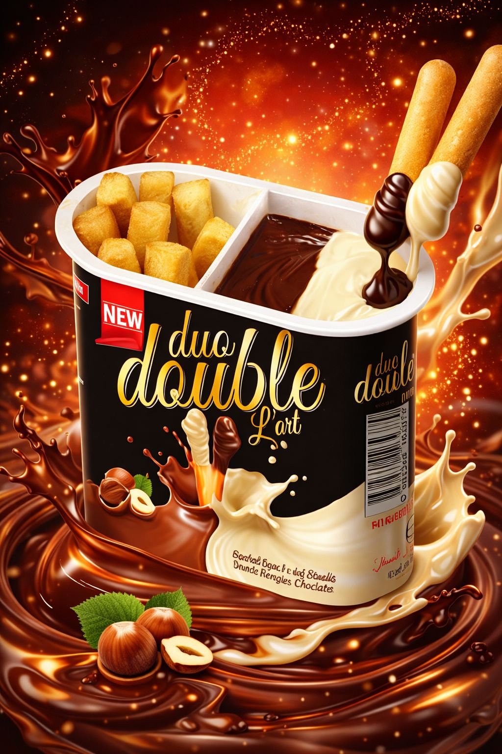 Vasito Duo Double L'Art – crema de avellana con cacao y leche + grissini (caja x 96)