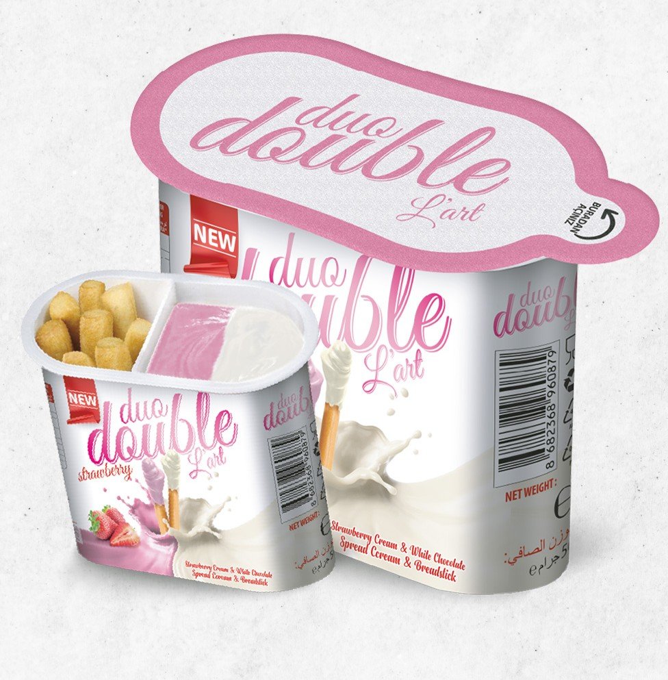 Vasito Duo Double L'Art – crema de leche sabor fresa + grissini (caja x 96)